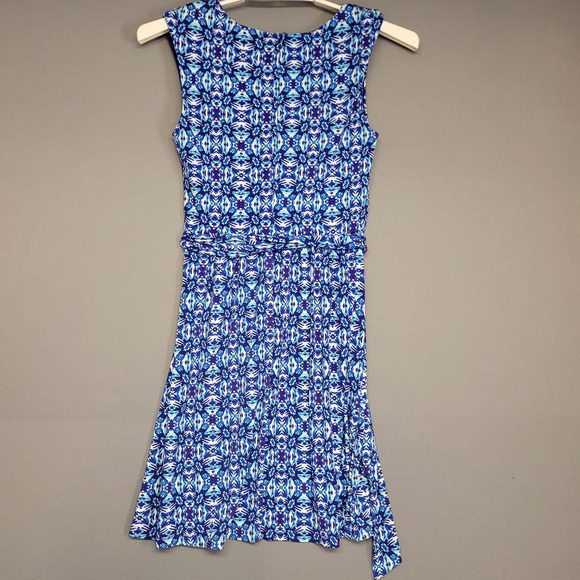 Coldwater Creek Dress Womens 6 Blue Purple Floral Sleeveless V Neck Ruched Wrap - Picture 14 of 15